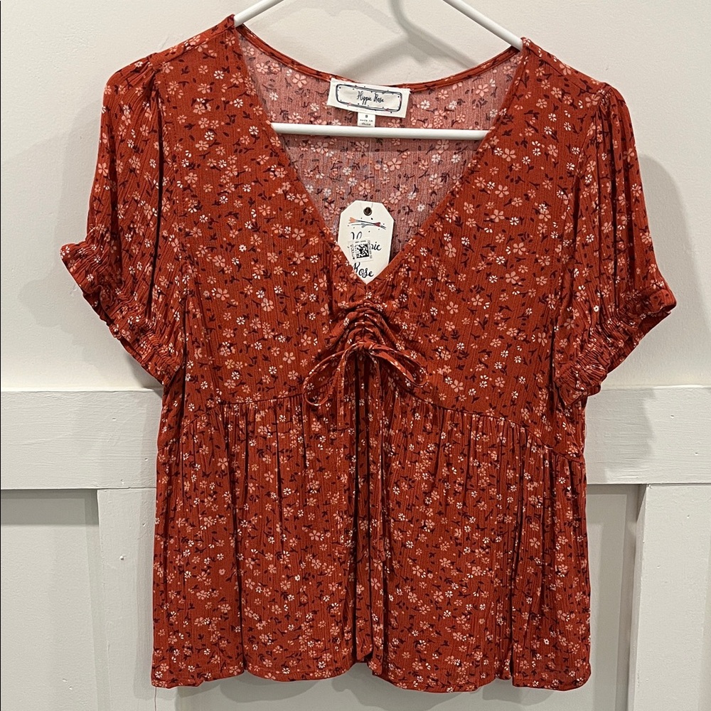 Hippie Rose Rust Floral Blouse